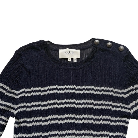 Ba&sh Zaig Crewneck Sweater Sz M Marine Blue Metallic Stripped - Picture 8 of 9